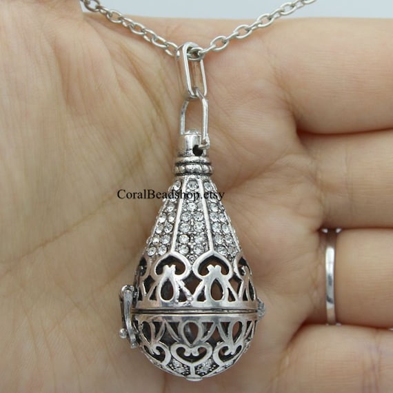 Silver Om Crystal Cage Pendant - Essential Oil Diffusing Locket