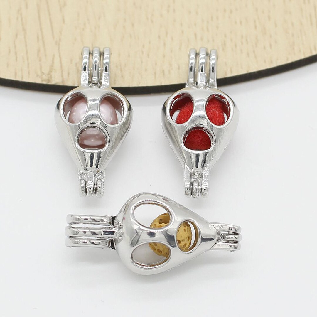 5pcs Openable Skeleton Skull Head Pearl Cage Diffuser Lockets Pendant ...