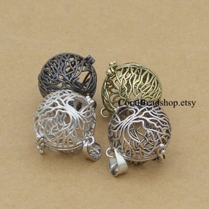 Mixed 4pcs Copper Open Tree of Life Charms Locket Crystal Cage Pendant for Aroma Perfume Essential Oil Diffuser Necklace DIY Jewelry Making