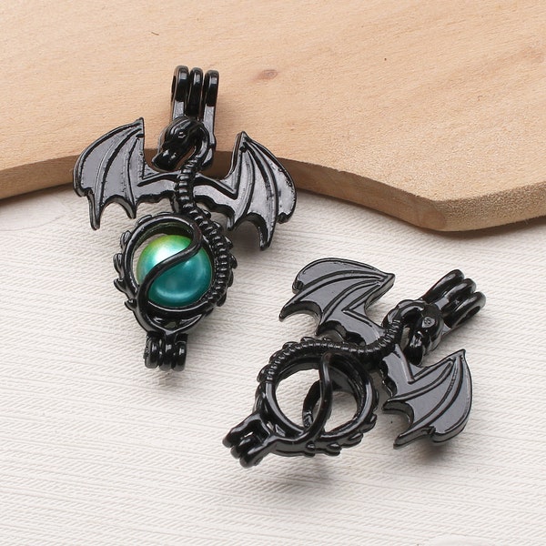 5pcs Black Color Openable Flying Dragon Locket Bead Pearl Cage Pendant Aromatherapy Essential Oil Perfume Scent Diffuser Locket Charms-AL007