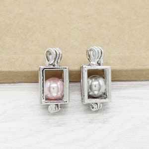 5pcs Openable Dangle Cuboid Shape Cage Locket Crystal Bead Pearl Cage Pendant Charms for Aromatherapy Perfume Diffuser DIY Jewelry Making