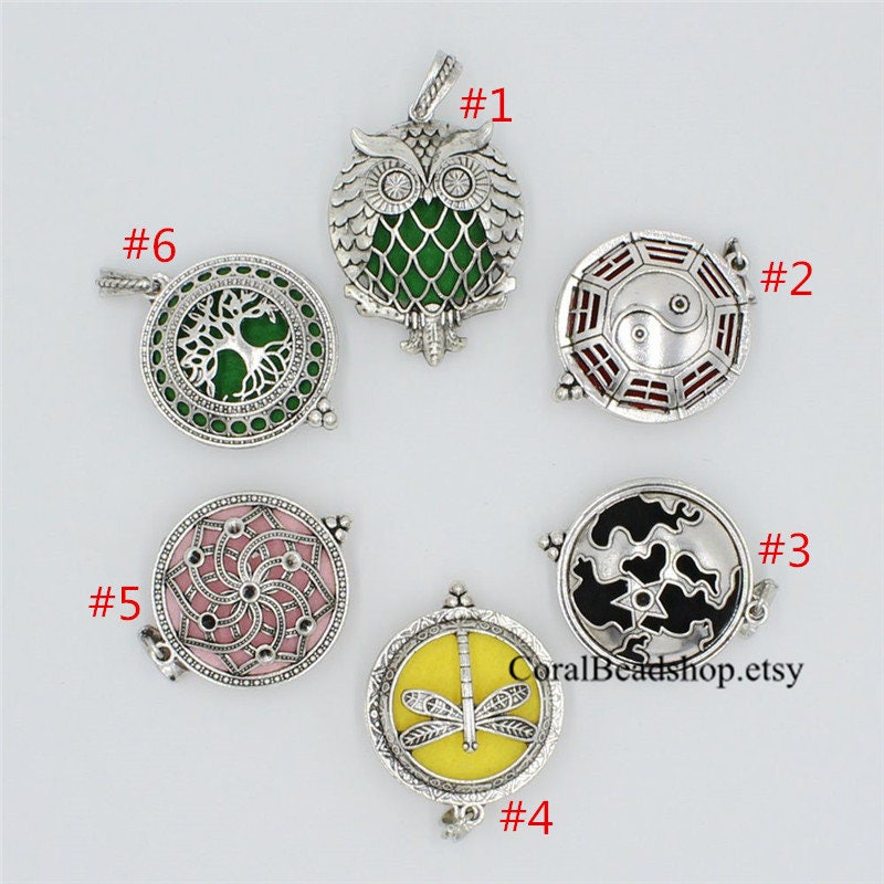 6pcs Mixed 30MM Magnetic Hollow Owl Tree of Life Yin Yang Dragonfly Star Locket for Aroma Essential