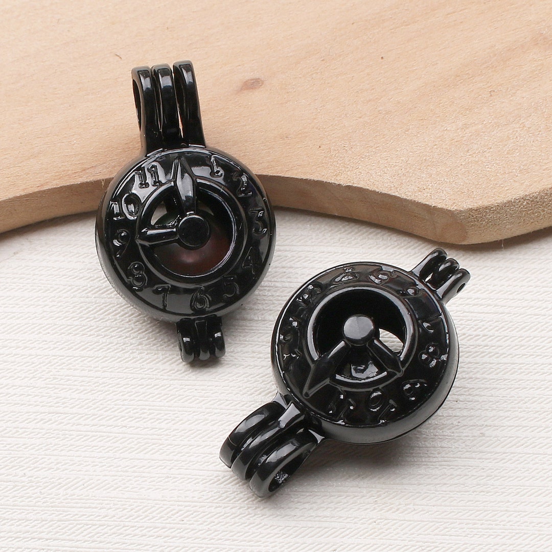 5pcs Black Open Clock Cage Lockets Lava Rock Bead Oyster Pearl Cage ...