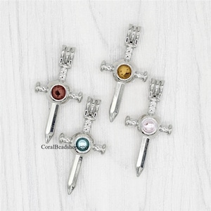 5pcs Hollow Sword Oyster Pearl Cage, Openable Cage Locket Pendant Crystal Stone Cage Essential Oil Fragrance Diffuser Locket Necklace Charms