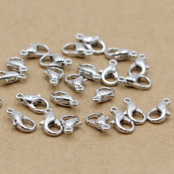 x0202- 50pcs 7x12mm Dull Silver White K Lobster Claw Clasp Jewelry Findings