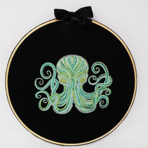 Beautiful Custom Emerald Green Octopus Sea Creature 10&quot; Embroidered Wall Decor