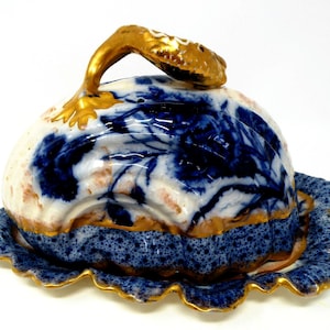 Antique Adderley England Flow Blue Shell Shaped Cheese Dish SERPENT DOLPHIN