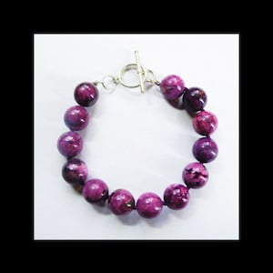 Sugilite Bracelet / Beautiful and Bold  8&quot; Genuine 12mm Natural Sugilite & Sterling Silver Bead Bracelet!