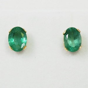 Emerald Earrings /  Solid 14k Yellow Gold Genuine Natural Emerald 1.71 TCW Solitaire Stud Earrings