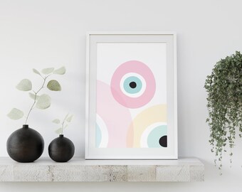 Evil Eye Digital Download Print - Sweet Pink, Nazar, Art mural moderne, Impression pastel, Art mural de salon, Impression de chambre à coucher, Impression minimaliste