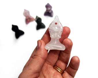 Crystal Goddess Figurine: Rose Quartz, Clear Quartz, Obsidian (2" Statue)