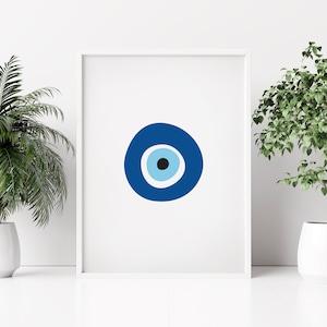 Evil Eye Digital Download Print- Classic Blue, Nazar Print, Office Wall Art, Bedroom Print, Minimalist Print, Printable Wall Art, Nazar Art