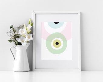 Evil Eye Digital Download Print - Green Delight, Nazar Wall Art, Pastel Print, Nursery Wall Art, Bedroom Print, Minimalist Print, Wall Art