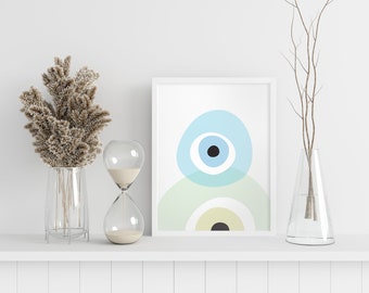 Evil Eye Digital Download Print - Gentle Blue, Nazar, Modern Wall Art, Pastel Print, Living Room Wall Art, Bedroom Print, Minimalist Print