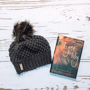 Brownie Pom Graphite Claire Beanie, Winter Accessory, Women&#39;s Hat, Winter Hat, Girlfriend Gift, Stocking Stuffer, Snow Beanie, Brown Beanie