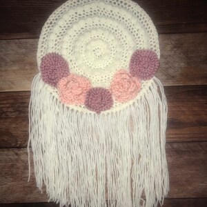 Wall Hanging, Boho Wall Decor, Crafty Crochet, Rose Wall Hanging, Succulent Decor, Bohemian Style, Floral Hanging, Pink Style, Neutral Color