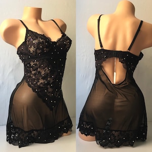 Sparkly Black Lace Babydoll Dress