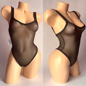 Lux Stretchy Sheer Black Bodysuit