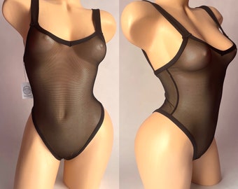 Lux Stretchy Sheer Black Bodysuit