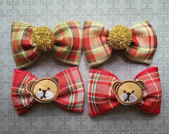 10 x Dog Collar Bow Tie (Checks - Christmas Themed)