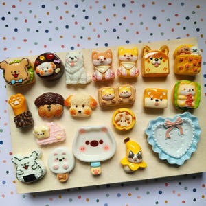 20 pc per set - Cartoon Kawaii Cute Dog Puppy Playfood Miniature Dollhouse Resin Flatback 3D DIY Craft Shoe Charms