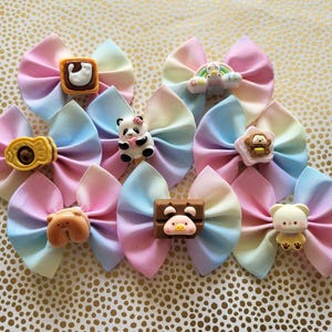 Pack of Dog Grooming Ribbon Hair Bows (Pastel Rainbow with Cartoon Resin)
