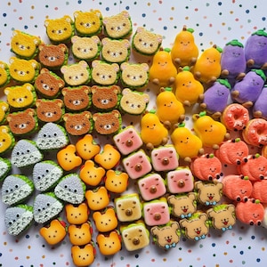 Set of Cartoon Kawaii Cute Dog Bear Capybara Smiley Emoji Playfood Miniature Dollhouse Resin Flatback 3D DIY Craft Charms Fridge Magnet