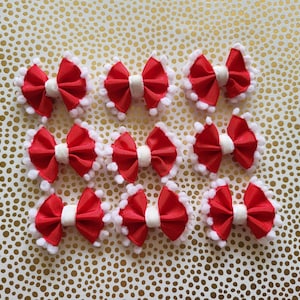 Lot de noeuds de toilettage pour chien (ruban à pompons rouge blanc Noël)