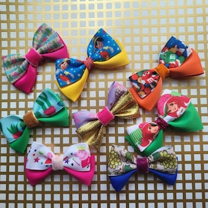 Assorted Pack of Dog Grooming Hair Bows (Double layered cartoon printed ribbon)
