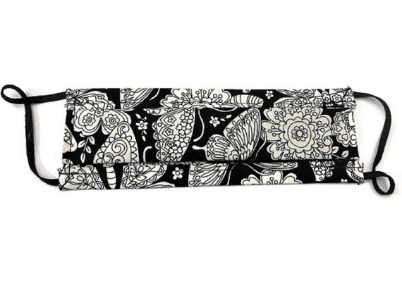 Black and White Butterfly with Flowers Mask