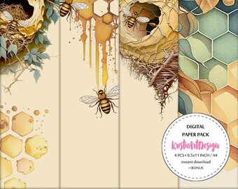 Beeautiful Buzz: Digital Paper Pack with Honey Bee Patterns, NP015