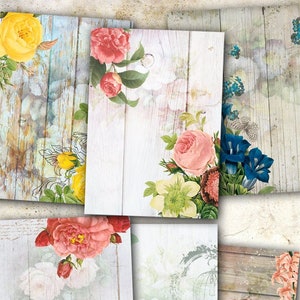 Wood & Flowers - Digital collage sheet C005 Printable Download Digital Tags Retro Digital Image ATC Card Retro Scrapbooking