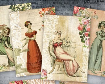 Retro Fashion - Digital Collage Sheet Printable download Gift tags digital image cardmaking tags atc card roses retro