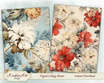 Retro Floral Elegance in Digital ATC Cards | Perfect for Scrapbooking and Mixed Media | C281