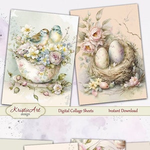 Folhas de colagem digital de Páscoa, C254 | Gráficos de Páscoa Shabby Chic para scrapbooking e artesanato