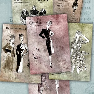 Retro Fashion Ads - Digital ATC Cards Collage Sheet Printable download Gift tags digital image cardmaking tags card retro card