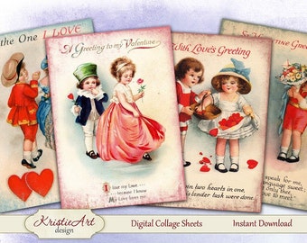 Valentine's Day - Digital Collage Sheet Digital Cards C100 Printable Download Image Tags Digital Love Cards ACEO St. Valentines