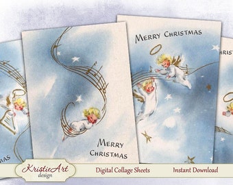 Christmas Angels - Digital Collage Sheet Digital Cards C123 Printable Download Image Digital Atc Angel Card ACEO Christmas Card