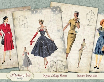 Fashion Ladies - Digital Collage Sheet Digital Cards C110 Printable Download Image Tags Digital Atc Cards ACEO Fashion Cards