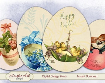 Easter Eggs 2 - Digital Collage Sheet Digital Cards C152 Printable Download Image Tags Digital Atc Card Easter ACEO Cards