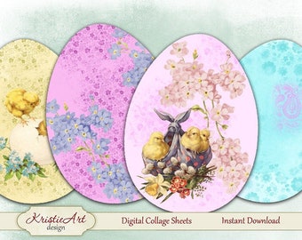 Easter Eggs - Digital Collage Sheet Digital Cards C151 Printable Download Image Tags Digital Atc Card ACEO Easter Cards