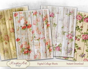 Shabby & Grunge Flowers - Digital Collage Sheet Digital Cards C106 Printable Download Image Tags Digital Atc Roses Card ACEO