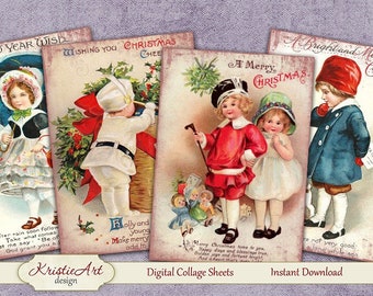 Christmas - Digital Collage Sheet Digital Cards C099 Printable Download Image Tags Digital Image Atc Cards ACEO Santa Claus