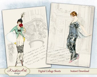 Retro Time C236 Digital Collage Sheet Retro Ladies