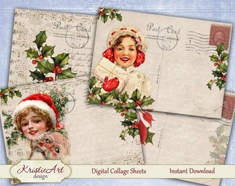 Merry Christmas - Digital Collage Sheet Digital Cards C101 Printable Download Image Digital Christmas Atc Card ACEO Santa Claus