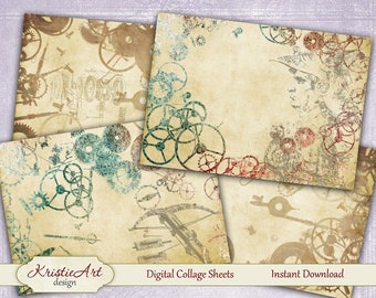 Steampunk Collage - Digital Collage Sheet Digital Cards C104 Printable Download Image Digital Atc Retro Card ACEO Steampunk