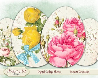 Easter Eggs 3 - Digital Collage Sheet Digital Cards C207 Printable Download Image Flowers Digital Atc Card Easter ACEO Cards