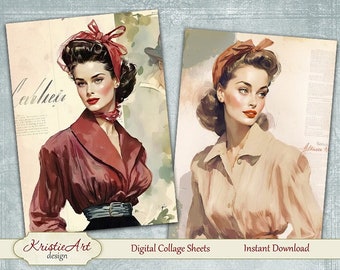 Mod Madness: High-Quality Digital ATC Cards for 60s-Inspired Crafting and Collage, C264