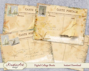 Summer Journey Digital Collage Sheet, Printable Download Sheet, Digital Cards C083, Altered Art, Atc Aceo Jpeg printable image