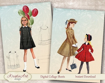 Kids Fashion - Digital Collage Sheet Digital Cards C205 Printable Download Image Tags Digital Child Trend Atc Cards ACEO Cards